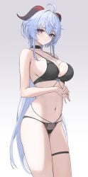 anime_style blue_hair female ganyu_(genshin_impact) genshin_impact lingerie looking_at_viewer rella2930 rikui_(rella2930)