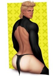 alex_summers alternate_costume ass back_muscles butt drawnpr0n havok looking_at_viewer looking_back male male_only marvel muscles muscular muscular_male tanlines thong underwear underwear_only x-men