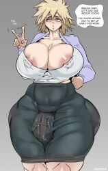 1futa 2023 areola_slip areolae ass big_breasts blonde_hair blush breasts bulge bulge_through_clothing cleavage clothed clothing curvy dialogue english_text fully_clothed futa_only futanari hourglass_figure huge_ass huge_breasts huge_cock huge_hips human light-skinned_futanari light_skin low_cut_top mature mature_futa midriff milf mitsuki_bakugou muscular_thighs my_hero_academia nipple_slip nipples nipples_visible_through_clothing pale-skinned_futanari pale_skin penis red_eyes skimpy skin_tight solo solo_futa standing streachybear text thick_thighs tight_clothing veiny_penis voluptuous wide_hips