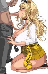 :>= animal_print asian_male ass bangs bare_legs black_choker blonde_hair blush breasts cellphone censored choker cleavage clothes_around_waist clothes_pull collared_shirt drogod_(artist) erection eyewear_removed fellatio female from_side goddess_of_victory:_nikke green_eyes gyaru hair_intakes hair_ornament hairclip hand_on_another's_thigh highres holding holding_phone jacket jacket_around_waist kneeling kogal korean_commentary large_breasts leopard_print light-skinned_female light_skin long_hair long_sleeves looking_at_another looking_up male_pubic_hair microskirt mosaic_censoring oral pants pants_pull penis phone pleated_skirt pubic_hair rupee_(nikke) seiza shirt shirt_tucked_in simple_background sitting skirt sleeves_past_elbows smartphone solo_focus standing sunglasses sunglasses_removed tan-skinned_female tan_body testicles thighs white_background white_shirt yellow_jacket yellow_skirt