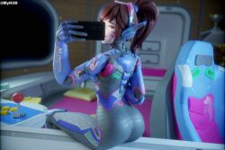 1girls 3d ass d.va mirror_selfie myh3d overwatch selfie sitting