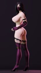 1girls 3d ass black_hair blender breasts desess3intes female gloves high_heels mask mileena mileena_(mk9) mortal_kombat mortal_kombat_(2011) solo standing