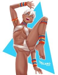 1girls andava bent_leg blue_eyes blue_fingernails blue_toenails capcom dark-skinned_female dark_skin elena_(street_fighter) female female_only happy icaroart leg_up looking_at_viewer pose short_hair short_white_hair smiling smiling_at_viewer solo standing_on_one_leg street_fighter street_fighter_iii tribal very_high_resolution white_hair