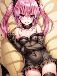 1girls angry devilukean female female_only milim_nava nana_asta_deviluke nipples pink_hair slave_handles small_breasts solo to_love-ru to_love-ru_darkness twintails violet_eyes