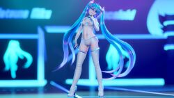 1girls 3d areolae blue_eyes blue_hair blurry_background booty_shorts breasts color female gloves hatsune_miku high_heels light-skinned_female light_skin long_hair mantis_x navel nipples see-through see-through_clothing shorts tagme twintails vocaloid white_gloves white_shorts