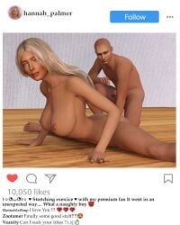 3d admiring big_breasts blonde_hair erection exercise fit_female hannah_palmer horny_male indoors instagram instagram_model jollybizz long_hair looking_at_ass looking_away male model naked_female naked_male onlyfans penis slim_waist stretching tanned