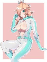 1girls belt big_breasts biker_clothes blonde_hair blue_eyes bodysuit boots breasts busty cleavage crown female gloves large_breasts mario_(series) mario_kart navel nintendo one_eye_obstructed png princess_rosalina scarf sitting skin_tight solo tight_clothing unzipped unzipped_bodysuit voluptuous volyz