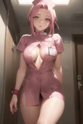 1girls ai_generated bare_legs blush breasts curvaceous curvy curvy_body curvy_figure dress female female_only hallway nai_diffusion naruto naruto_(series) naruto_shippuden no_bra nurse nurse_cap nurse_uniform panties pinup revealing_clothes sakura_haruno skimpy skimpy_clothes solo solo_focus stable_diffusion tight_clothing walking walking_towards_viewer wide_hips