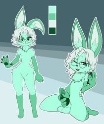 canine_penis femboy girly glasses green_fur hi_res knot lagomorph male masturbation minty_(mintybun) mintybun naked nude reference_image solo white_hair