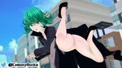 1girls 3d 3d_(artwork) ass black_coat black_dress bottomless female female_only flying green_eyes green_hair half-dressed koikatsu legs lemonyrocka looking_at_viewer no_panties no_panties_under_dress one-punch_man pussy self_upload shoes shortstack tagme tatsumaki