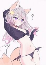 ? animal_ear_fluff animal_ears anny_(artist) annytf bangs bat_wings between_labia breasts cameltoe cleavage crop_top fox_ears fox_girl fox_tail gradient_hair hair_ornament highleg highleg_panties indie_virtual_youtuber long_hair long_sleeves multicolored_hair panties pink_hair purple_eyes pussy sidelocks star_(symbol) star_hair_ornament streaked_hair tail underwear virtual_youtuber wings