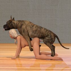 3d 3d_(artwork) big_breasts blonde_hair breasts breeding_slave canid canine canis degradation digital_media_(artwork) domestic_dog duo female female_penetrated feral great_dane hair hannah_palmer hi_res human humiliation impregnation jollybizz male male/female mammal mastiff molosser penetration small_waist vaginal_penetration wood_floor zoophilia