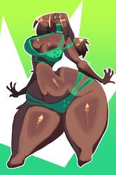 ass big_breasts big_butt bikini breasts clothing green_clothing hi_res largerest painting_(artwork) quoa_(dorkinhorkin) ree'quoa swimwear taller_female traditional_media_(artwork)