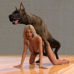 3d 3d_(artwork) athletic big_breasts blonde_hair breasts brown_body brown_fur canid canine canis digital_media_(artwork) doggy_style domestic_dog duo female female_penetrated feral from_behind_position fur great_dane hair hannah_palmer hi_res human jollybizz looking_at_viewer male male/female mammal mastiff molosser penetration rough_sex sex slim tanned_skin zoophilia