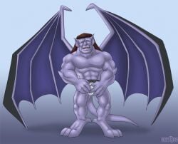 2011 bara briefs bulge clothed clothing da_boz disney fondling fondling_self furaffinity gargoyle gargoyles goliath_(gargoyles) hair long_hair looking_pleasured male male_only membrane_(anatomy) membranous_wings pecs solo story story_in_description topless underwear wings