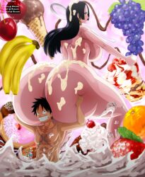 big_ass boa_hancock bubble_butt ero-enzo female male monkey_d_luffy one_piece sitting_on_head voluptuous