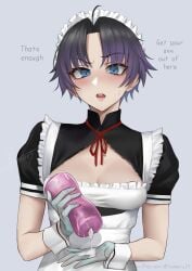 1boy blush cum cum_in_fleshlight cum_in_onahole cum_in_toy cum_inside fleshlight ikemeru19 imminent_sex looking_at_viewer maid maid_headdress maid_uniform mano_ikarashi pov pov_eye_contact talking_to_viewer trap white_background