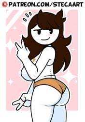 1girls 2d accurate_art_style ass ass_focus big_breasts breasts brown_hair female female_only hooters hooters_(parody) hooters_uniform huge_breasts jaiden jaiden_animations jaidenanimations long_hair mob_face patreon serious steca thelazyart thick thick_ass thick_legs thighs white-skinned_female white_skin youtube youtuber