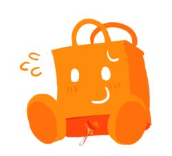 animate_inanimate armless big_feet blush bodily_fluids dot_eyes embarrassed feet female genital_fluids genitals hindpaw kint leaking_pussy nervous nervous_smile nintendo not_furry orange_body paws pussy pussy_juice shopping_bag_(3ds) simple_background simple_eyes sitting smile solo sweat sweatdrop