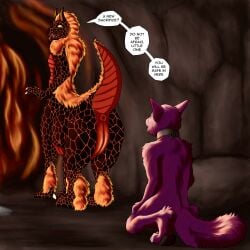 absurd_res anthro canid canine canis cave cavern collar demonic dragon dragon_taur duo female fire firelight genitals hi_res kneeling male male/female mammal pussy rowancrimes sacrifice scalie taur wolf