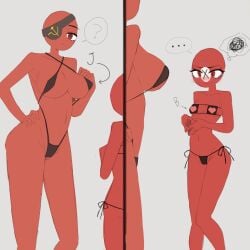 ... 2girls :< ? @~@ big_breasts bikini blush breasts comparing countryhumans countryhumans_girl covered_breasts covered_pussy female female_only heart multiple_girls nazi_germany_(countryhumans) petite pussy red_body red_eyes red_skin small_breasts soviet_union_(countryhumans) tagme