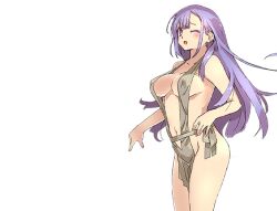 1girls big_breasts bikini_armor_explorers cute petite purple_hair rags standing transparent_background