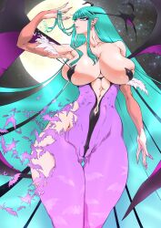 1girls abs blue_eyes cameltoe capcom clothing darkstalkers demon_girl fit_female green_hair huge_breasts large_breasts long_hair morrigan_aensland succubus yuri-ai