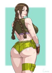 1girls 2023 2d 2d_(artwork) armband artist_signature ass athletic athletic_female back back_view bandage bandaged_arm bandai_namco bare_shoulders big_ass big_breasts big_butt big_eyes big_lips booty_shorts braided_hair braided_ponytail brown_eyes brown_gloves brown_hair brunette cirenk clothed clothed_female cute cute_face dark_green_jacket dat_ass female_focus female_only gloves green_shorts hands_on_hips hips julia_chang leg_bag legs legs_together legwear light-skinned_female light_skin lips looking_at_viewer looking_back looking_back_at_viewer muscular muscular_arms muscular_back muscular_female namco purple_shirt rear_view shiny shiny_clothes shiny_hair shiny_skin short_jacket short_shorts shorts side_boob side_view sideboob simple_background slave_handles slim_waist small_nose smiling smiling_at_viewer solo solo_female solo_focus standing tekken tekken_4 thick_thighs three-quarter_portrait topwear twin_braids twintails two_tone_background underass waist wristband