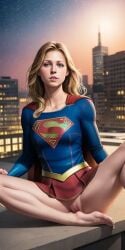 1girls ai_generated barefoot blonde_hair blue_eyes dc dc_comics feet female legs pussy simulacra spread_legs supergirl supergirl_(cw) superheroine upskirt