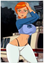 1girls armpits ben_10 big_breasts clothing crop_top curvy curvy_female female female_only ghostlessm green_eyes gwen_tennyson high_resolution highleg_panties medium_hair orange_hair panties solo tagme thong whale_tail