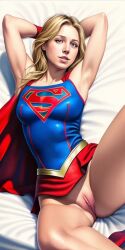 1girls ai_generated blonde_hair blue_eyes dc dc_comics female pussy simulacra supergirl superheroine superman_(series)