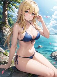 1girls ai_generated aiz_wallenstein bikini blush curvaceous curvy curvy_body curvy_female dungeon_ni_deai_wo_motomeru_no_wa_machigatteiru_darou_ka female_only hi_res high_resolution long_hair seductive_look stable_diffusion