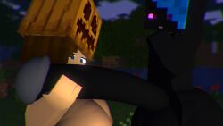 3d 3d_(artwork) black_body blue_eyes cubanapple hand_on_penis julia_(cubanapple) light-skinned_female light_skin looking_at_another mine-imator minecraft penis purple_eyes