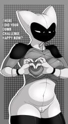 belly big_breasts big_breasts big_breasts breasts breasts breasts cat_ears dark_face embarrassed equinox_(tenn) exposed_breasts exposed_pussy female female_focus female_only fishnet_pattern gloves gravity_breaker grey_areola grey_background grey_body grey_fur greyscale heart-shaped_boob_challenge massive_thighs midriff obscured_mouth puffy_pussy pussy ribbon shiny shiny_skin sweatdrop thick_thighs thighs vagina