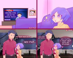 absurd_res blush father_and_daughter heart highres hugging_arm imminent_incest implied_incest incest larger_male nachtflügel navy_blue_hair older_male purple_hair smaller_female younger_female