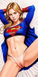 1girls ai_generated blonde_hair blue_eyes dc dc_comics female pussy see-through_panties simulacra supergirl superheroine superman_(series)