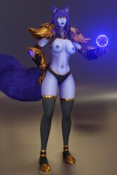 1girls 3d barbell_piercing blizzard_entertainment blue_hair fia_(fiavoidwolf) fiavoidwolf furry_ears furry_tail nipple_piercing original_character purple_skin solo stockings void_elf warcraft world_of_warcraft yellow_eyes