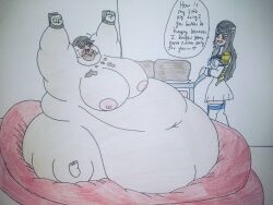 2girls bbw bondage feeders feeding female female_only kill_la_kill kiryuuin_satsuki matoi_ryuuko morbidly_obese morbidly_obese_female multiple_girls obese obese_female size_difference snapsofhope ssbbw