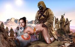 1girls 2d 6+boys all_fours ambiguous_penetration astromech_droid bare_shoulders bb-8 bedroom_eyes big_ass brown_robe color dark-skinned_male day daytime desert doggy_style droid exhibitionism female functionally_nude_female glowing_eyes hair_bun hood_up hooded_robe human human_penetrated interspecies jawa looking_back_at_partner looking_pleasured loving_it medium_breasts narrowed_eyes negisaray no_bra on_model outdoor_sex public_sex realistic rey robot scantily_clad shiny_skin sideboob slim small_breasts small_waist star_wars sweat tagme thick_thighs tusken_raider watching_sex wide_hips