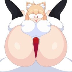 absurd_res ambiguous_gender animal_humanoid ass big_breasts big_butt blonde_hair breasts cat_humanoid clothing cytrusawa duo felid felid_humanoid feline feline_humanoid female hair hi_res huge_breasts huge_butt humanoid inner_ear_fluff legwear mammal mammal_humanoid neco-arc nipple_outline open_mouth red_eyes shirt thick_thighs thigh_highs thong topwear tsukihime tuft type-moon underwear white_body white_skin