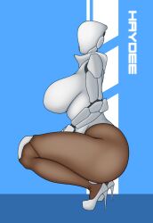 android_girl ass big_ass big_breasts blue_background breasts brown_body dark-skinned_female faceless_character faceless_female female female_only haydee haydee_(game) high_heels robot robot_girl robot_humanoid robotic_arms side_view sideboob solo squatting theboiinbox thick_thighs white_body