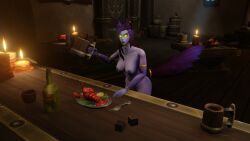 1girls 3d barbell_piercing blizzard_entertainment blue_hair fia_(fiavoidwolf) fiavoidwolf furry_ears furry_tail nipple_piercing original_character purple_skin solo void_elf warcraft world_of_warcraft yellow_eyes