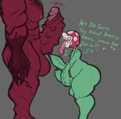 before_sex body_hair bumpy_penis claws cumlord cumlord_(artist) demon dialogue femboy gay hairy_chest heart just_coffee leaf_hands male/male mario_(series) monster piranha_plant plantie sharp_teeth size_difference smooth_skin spiky_cock text yaoi