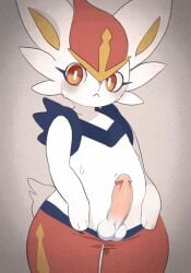 :< anthro balls blush bodily_fluids cinderace edit edited_screencap erection fur furry furry_only generation_8_pokemon genitals male male_only nintendo partially_clothed penis pokemon pokemon_(species) solo sweat tail yatosuke