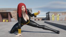 1girls 3d big_breasts black_widow_(marvel) cleavage female female_only looking_at_viewer marvel miquervel solo thick_thighs