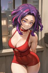 1girls ai_generated amiral_ai breasts female kaina_tsutsumi lady_nagant large_breasts light-skinned_female light_skin medium_hair my_hero_academia purple_eyes purple_hair red_clothing smile thick_thighs wide_hips