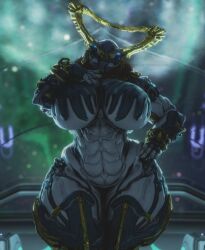 1girls 3d child_bearing_hips coolmaster98 hildryn_(warframe) hildryn_prime horn huge_breasts thick_thighs warframe