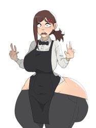 1girls alternate_ass_size alternate_body_type apron arms_up ass big_ass big_breasts big_butt big_navel black_apron black_bowtie black_clothing black_jeans black_pants black_ribbon bottom_heavy bowtie breasts brown_hair brown_hair_female bubble_butt buttoned_shirt chainsaw_man cropped_legs dark_hair distressed dumptruck_ass fat_ass fat_butt female front_view hair_tie hairclip hairclips higashiyama_kobeni hip_lines huge_ass huge_butt hyper_ass hyper_hips hyper_thighs long_sleeve_shirt long_sleeves lowleg lowleg_pants neck_ribbon nervous oblique_edge pelvic_lines red_hairclip shirt slim_waist small_torso small_waist solo startled stomach_lines thick_ass thick_thighs waitress wasp_waist wavy_mouth white_background white_clothing white_shirt white_topwear wide_hips work_uniform yelftea