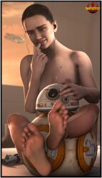 1boy 1girls 3d areolae astromech_droid background barefoot bb-8 black_border border breasts brown_hair completely_nude desert droid duo ears feet female finger_to_mouth foot_fetish foot_focus grin hair hand_on_head happy head_grab holding human jakku legs_around_partner lightsaber lightsaber_hilt looking_at_viewer male melee_weapon millennium_falcon mole nipples nude nude_female on_ground outdoor_nudity outside rey robot science_fiction self_upload sitting smile snafusevsix sole_female soles source_filmmaker spacecraft star_wars sword teeth the_force_awakens tied_hair toes vehicle weapon