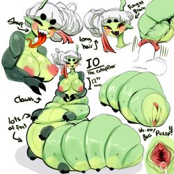 1boy1girl 1girls arthropod arthropod_abdomen arthropod_abdomen_pussy big_breasts caterpillar cherusdoodles claws green_body green_skin insect_girl insects large_breasts long_tongue penetration pussy pussy_juice solo solo_female tongue tongue_out vagina